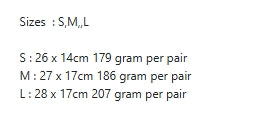 Maatinformatie: S (26x14 cm, 179 gram per paar), M (27x17 cm, 186 gram per paar), L (28x17 cm, 207 gram per paar). Beschikbaar in S, M en L.