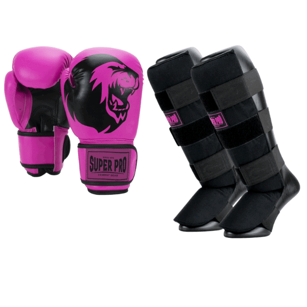 Complete roze Super Pro kinder kickboks set Talent met handschoenen en scheenbeschermers, speciaal ontworpen voor jonge vechters die veilig en stijlvol willen trainen