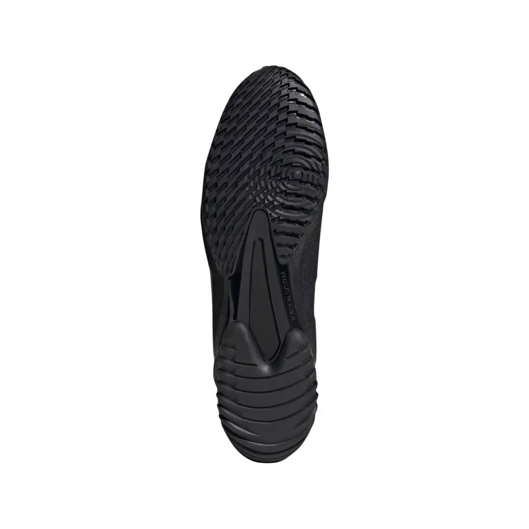 De onderkant van de Adidas Speedex Ultra zwart met duidelijk grip voor in de gym. 