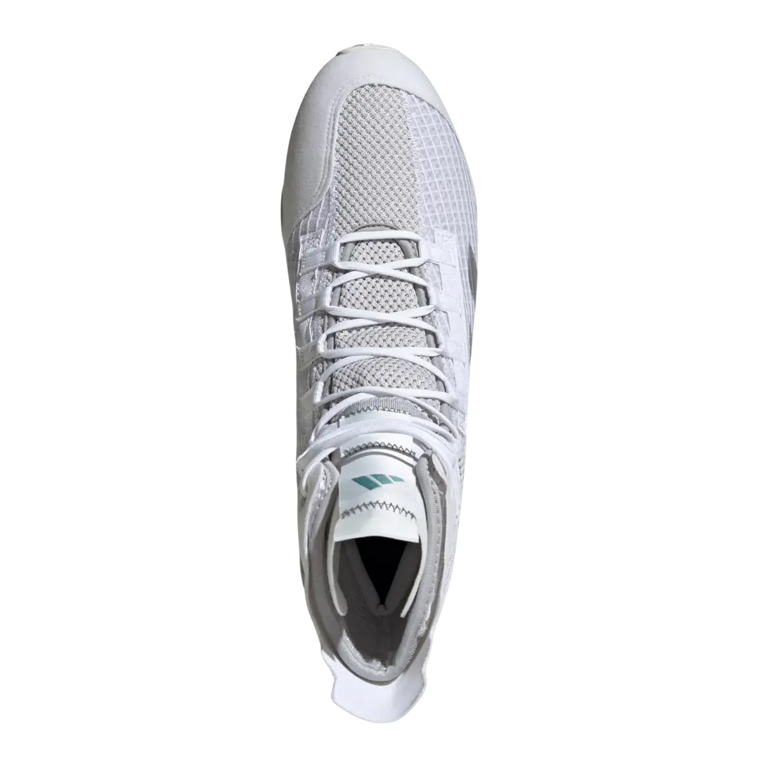Bovenaanzicht van witte boksschoenen met ademend mesh en vetersluiting