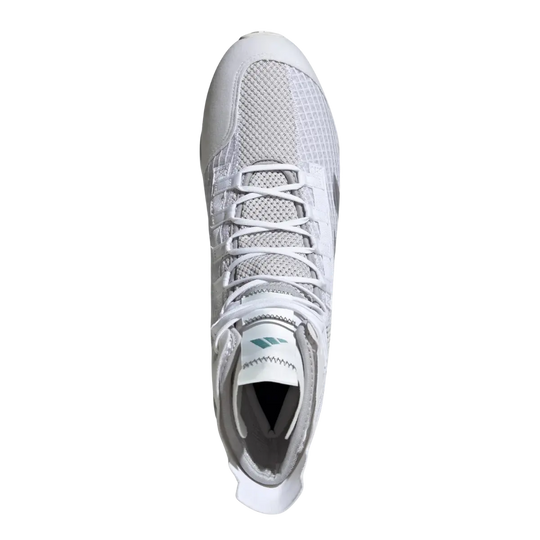 Bovenaanzicht van witte boksschoenen met ademend mesh en vetersluiting
