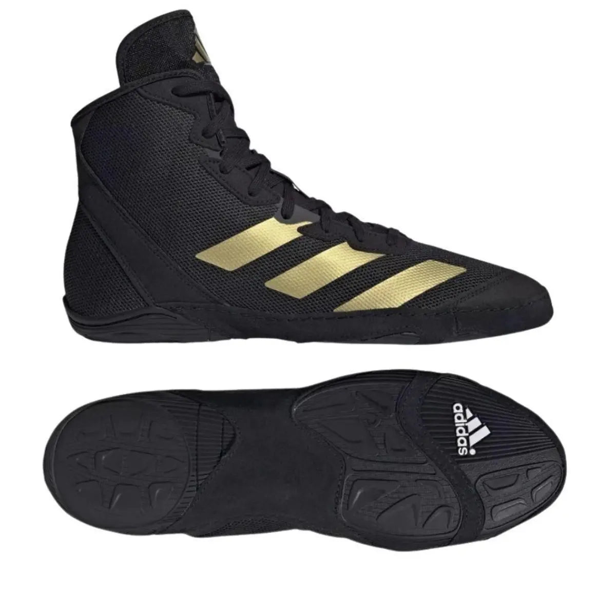 Adidas Worstelschoenen Adizero OLY in zwart, close-up van het lichte en flexibele ontwerp