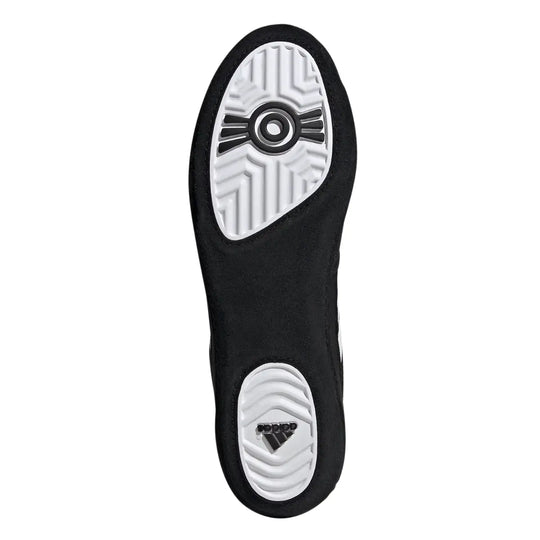 Onderzijde van de Adidas Combat Speed 4 worstelschoenen met witte gripzones. Het zoolprofiel is ontworpen voor maximale tractie op de worstelmat. Ondersteunt stabiliteit bij pivots en draaibewegingen.