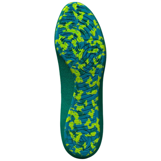 Onderkant van de Adidas Worstelschoenen Havoc Groen met een opvallend camo-achtig zoolpatroon. De flexibele rubberen zool zorgt voor uitstekende grip op de worstelmat. Ideaal voor draaibewegingen en explosieve acties.