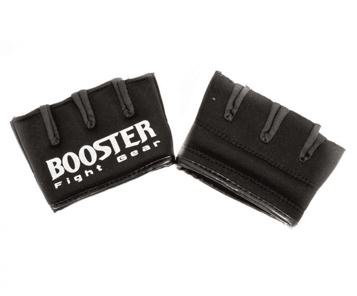 Set Booster Gel Knuckle Protectors Zwart, gemaakt van elastisch materiaal met gelpadding voor extra bescherming van de knokkels tijdens boksen of kickboksen.