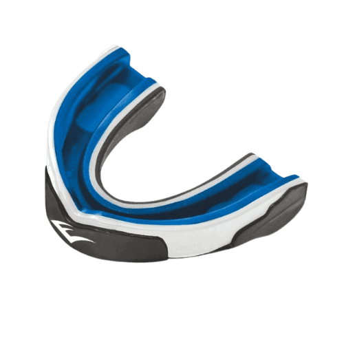 Everlast Bitje Evergel in blauw en zwart, ontworpen voor optimale bescherming van tanden en tandvlees tijdens vechtsporten.