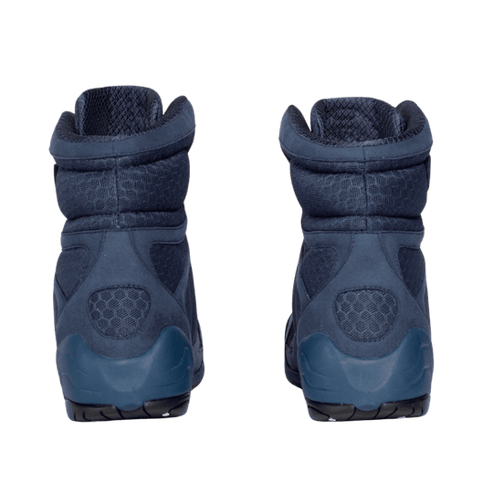 De achterkant van de blauwe Everlast Elite 2 boksschoenen, met een stevig hielontwerp voor extra stabiliteit en ondersteuning.