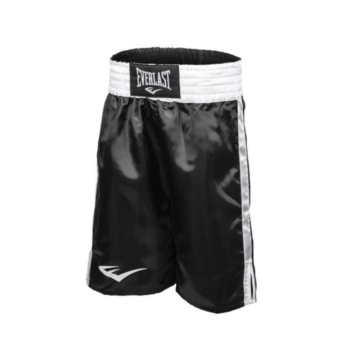 Black and white Everlast boxing shorts with a glossy finish and a wide elastic waistband for a secure fit. The classic boxing cut provides excellent freedom of movement and comfort. Ideal for boxing training and high-intensity gym sessions.