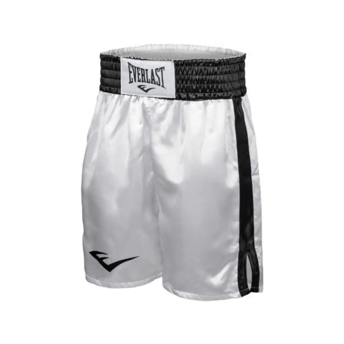 White and black Everlast boxing shorts with a glossy satin finish and a wide elastic waistband for a secure fit. The classic boxing cut offers excellent freedom of movement and lasting comfort. Ideal for boxing training and high-intensity gym sessions.