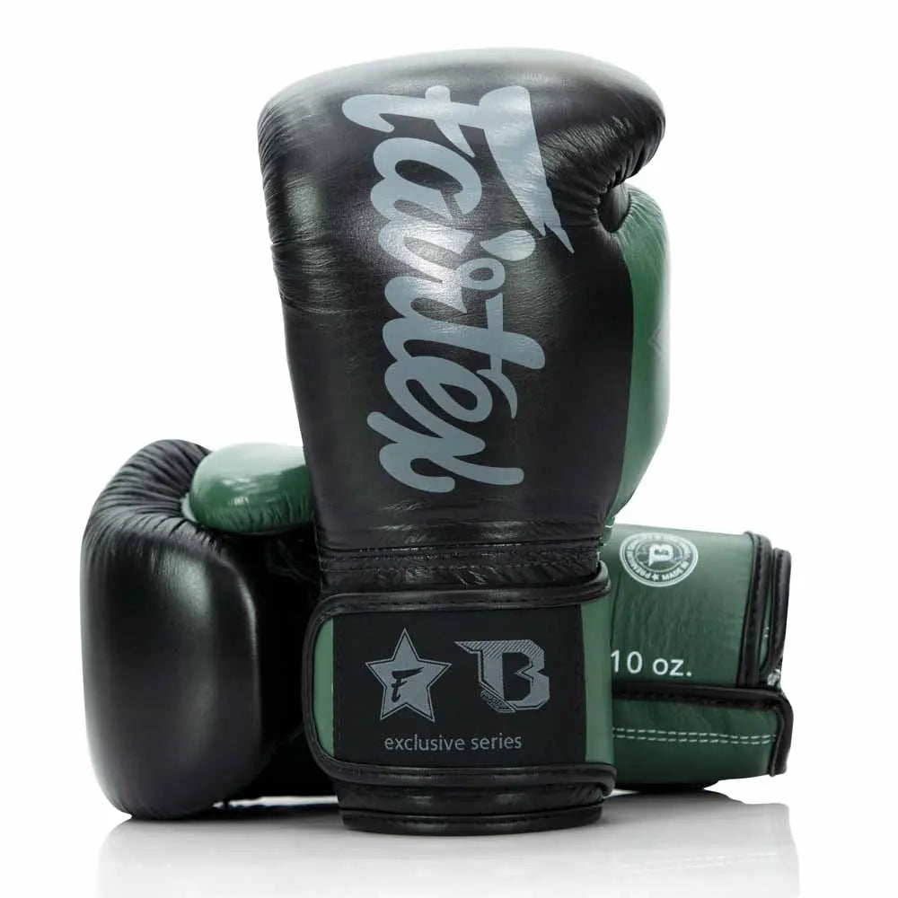 Fairtex bokshandschoenen groen zwart met premium leer voor boksen en kickboksen