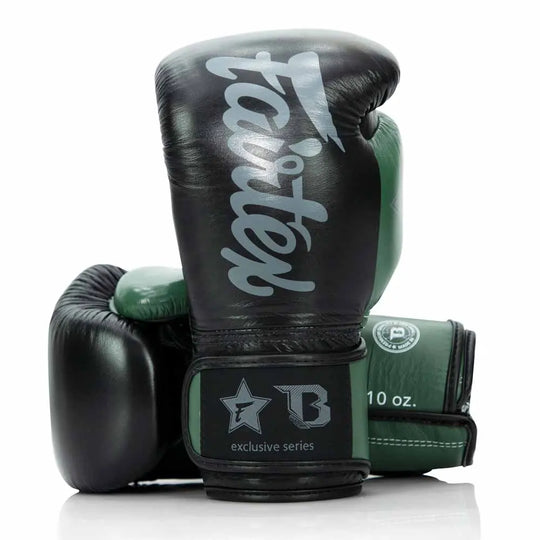Fairtex bokshandschoenen groen zwart met premium leer voor boksen en kickboksen