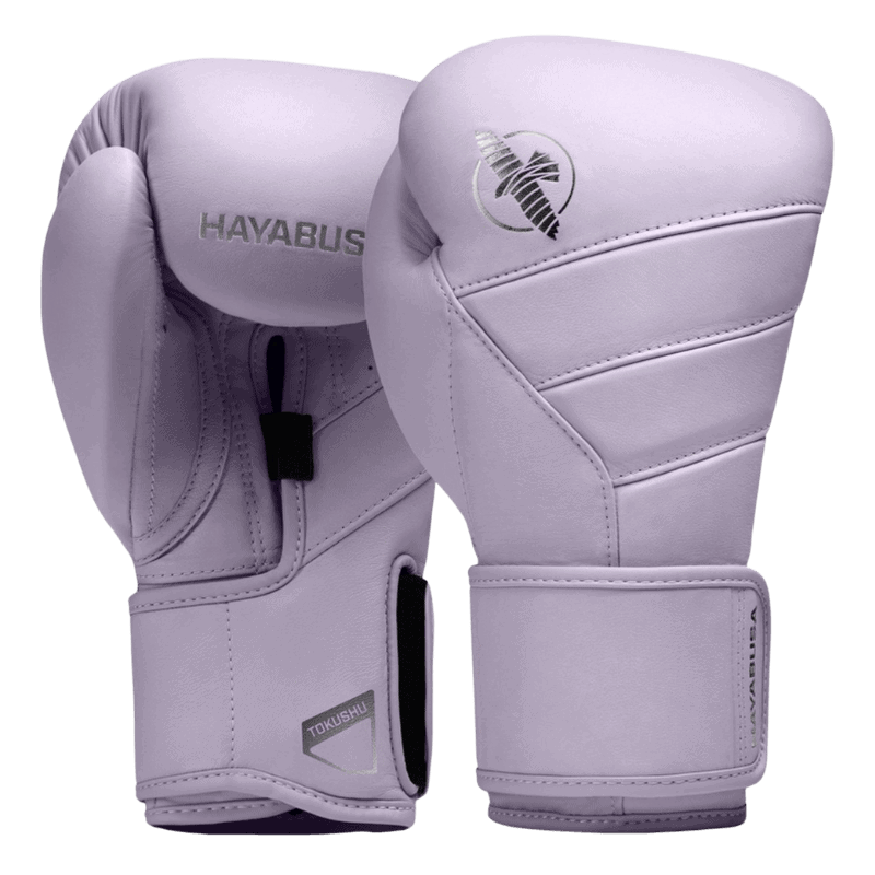 Hayabusa T3 Kanpeki Wisteria Purple bokshandschoenen, vooraanzicht met logo.