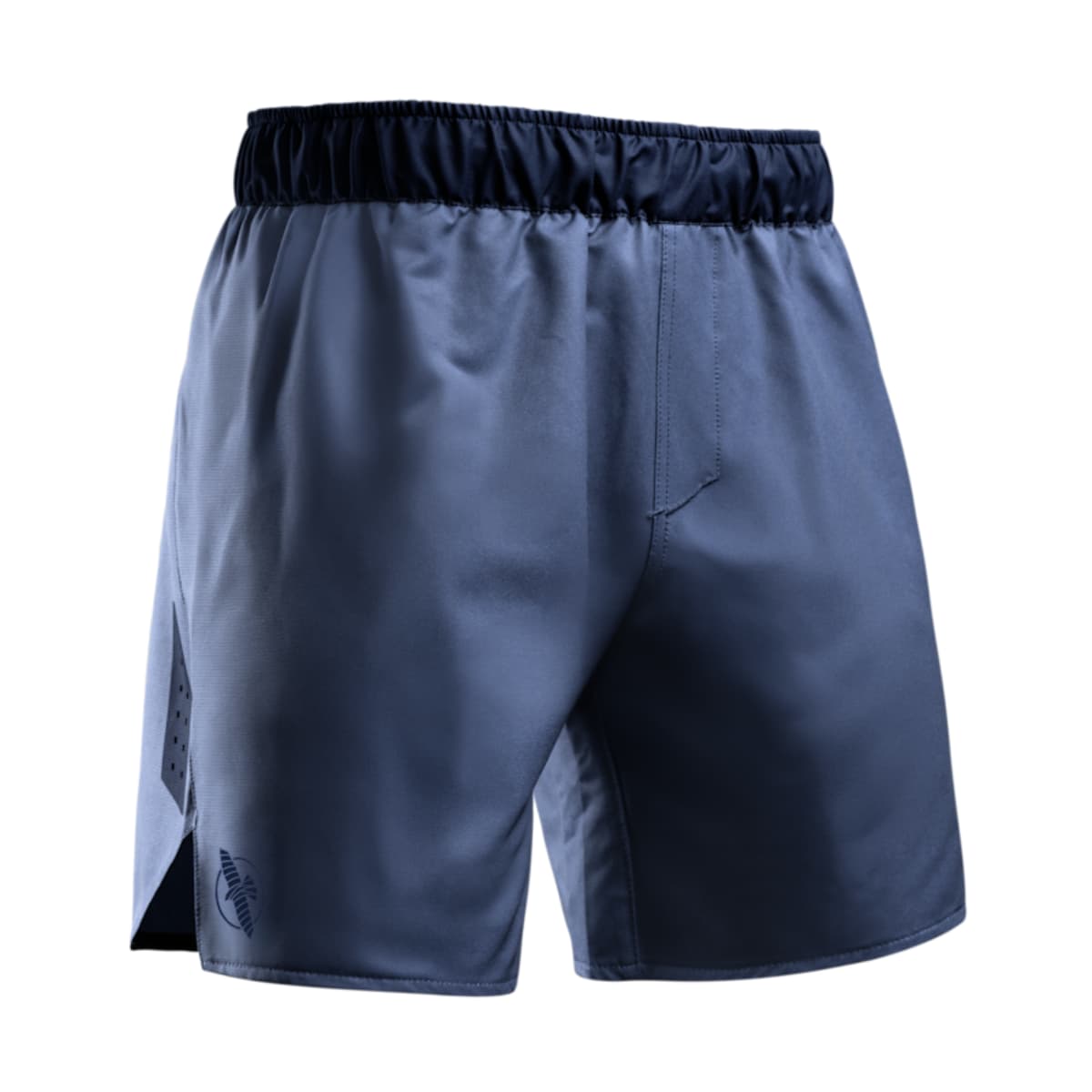 Voorzijde van de Hayabusa MMA Shorts Heren Core Blauw met elastische tailleband en ruime pijpen voor optimale bewegingsvrijheid.