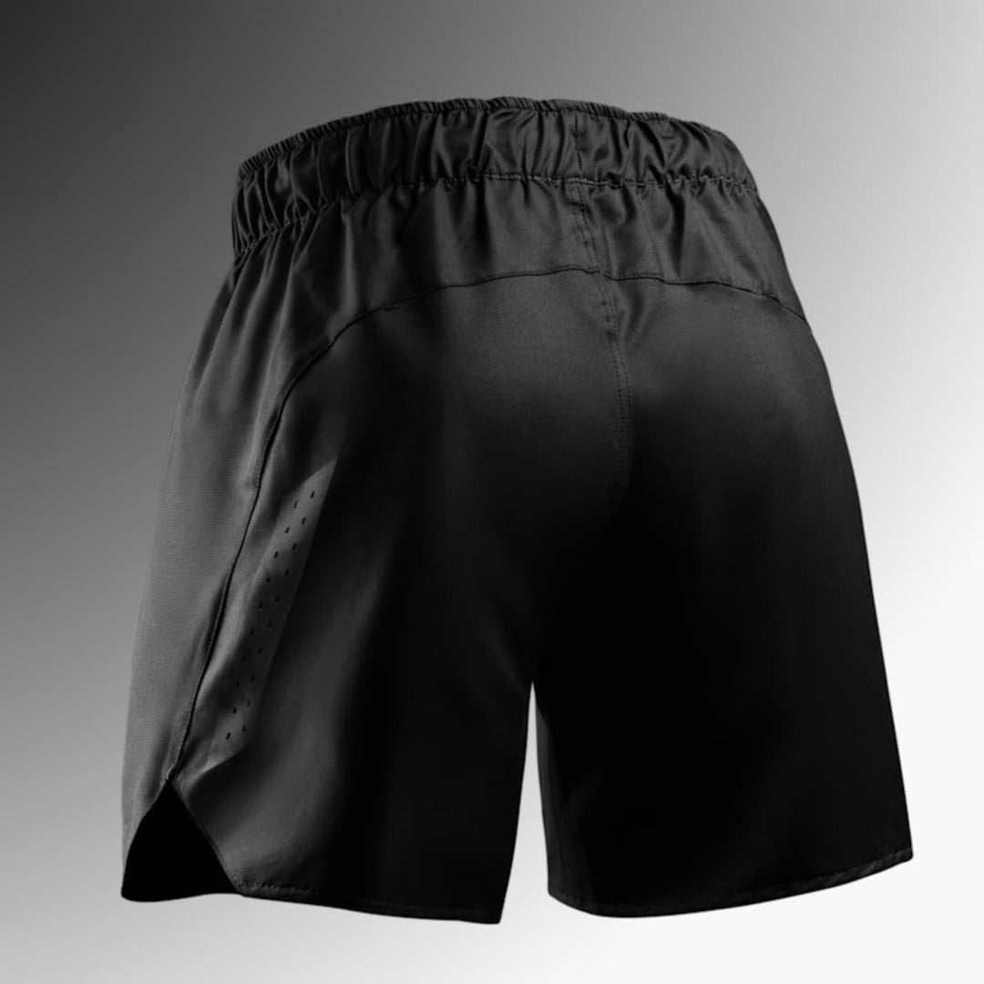 Achterzijde van de Hayabusa MMA Shorts Heren Core Zwart met gladde afwerking en comfortabele pasvorm.