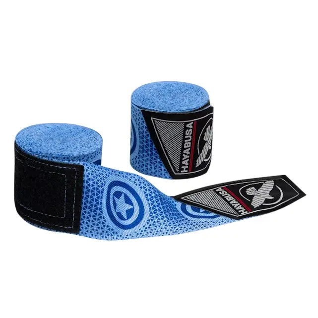 Captain America handwraps van Hayabusa, gedeeltelijk uitgerold met blauw-wit sterdesign zichtbaar