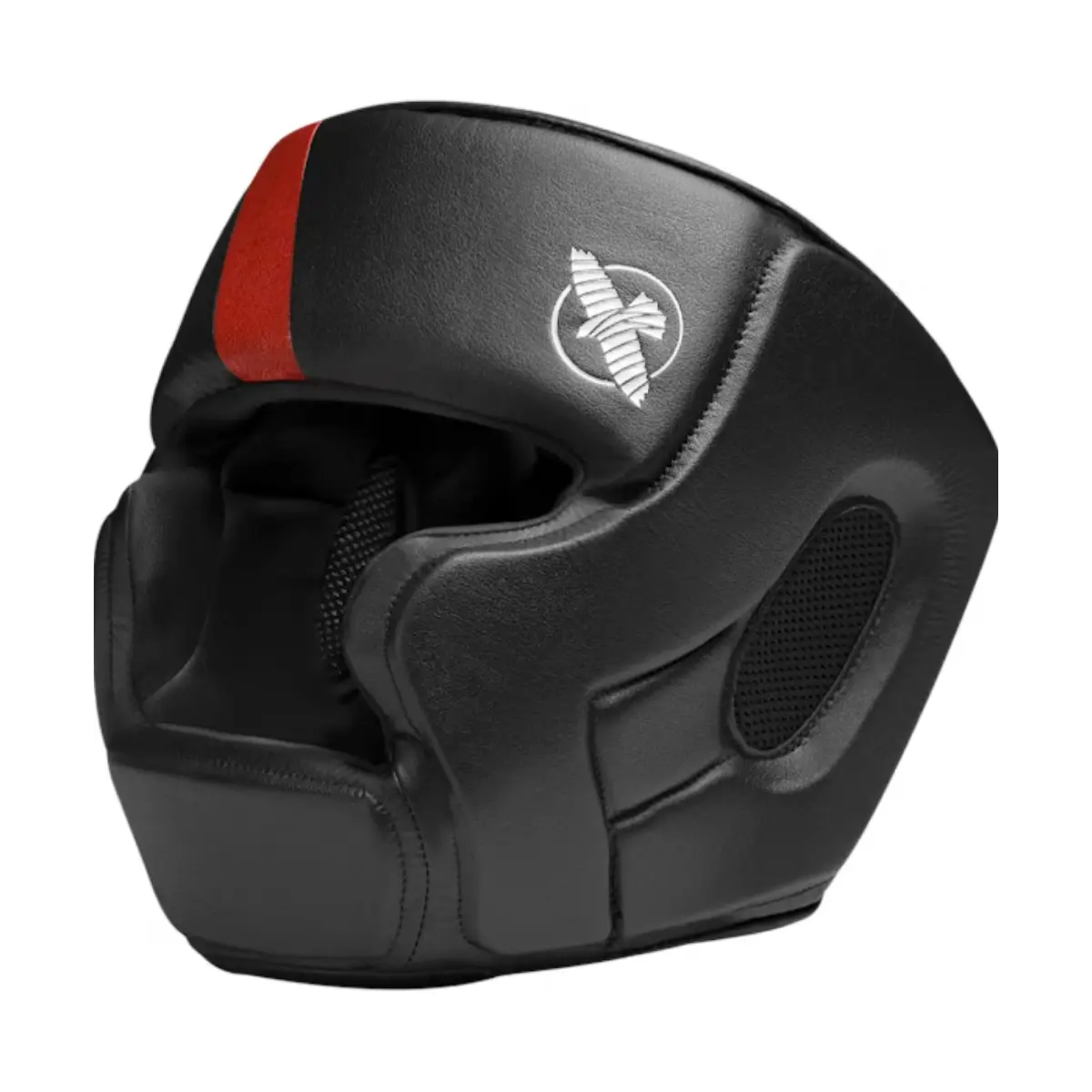 Zwarte Hayabusa hoofdbeschermer met rode accenten en ventilatiepanelen
