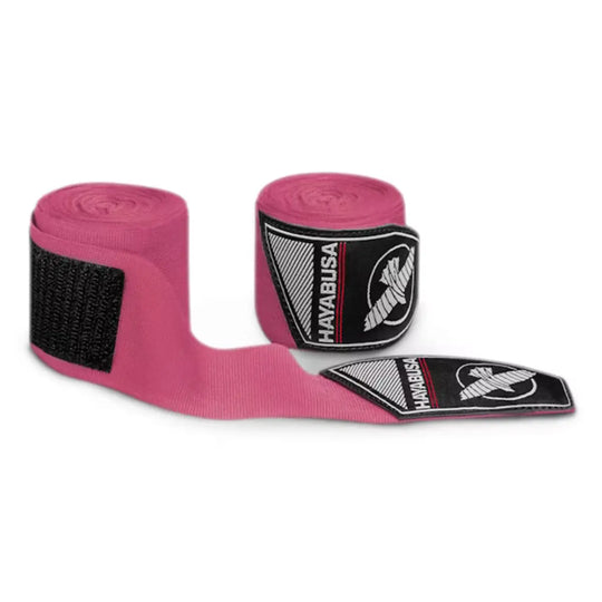 Zijkant van de Hayabusa Boksbandage Perfect Stretch in roze, met zicht op de rekbaarheid en textuur