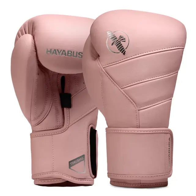 Roze Hayabusa Tokushu bokshandschoenen met zilverkleurig logo en ergonomisch design voor optimale bescherming en comfort.