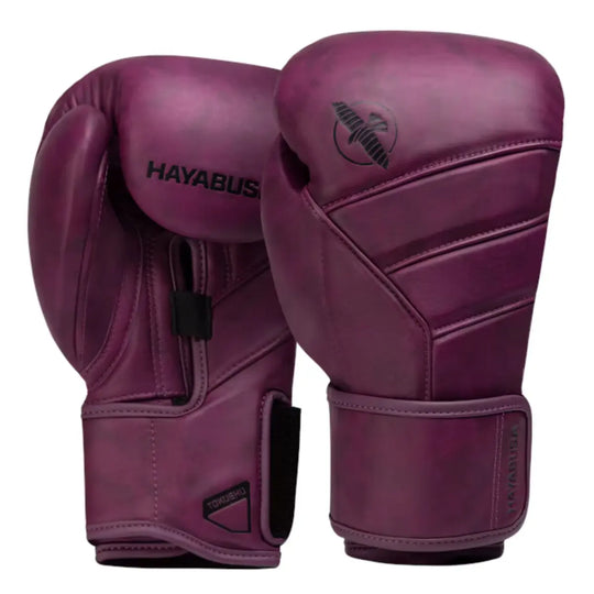 Hayabusa T3 LX bokshandschoenen in wijnrode kleur, gemaakt van hoogwaardig leer met ergonomisch design voor optimale bescherming en comfort.