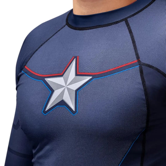 Hayabusa rashguard met lange mouwen, Marvel Captain America design, ideaal voor BJJ, MMA en grappling training