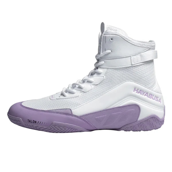 Set Hayabusa Talon Boksschoenen in Lavender kleur, beide schoenen naast elkaar met zicht op boven- en zijkant









