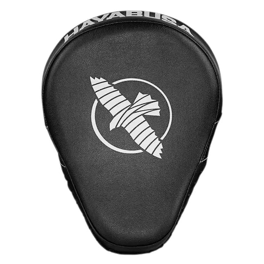  Zwarte Hayabusa bokspad met wit logo en Hayabusa-tekst bovenaan, ontworpen voor bokstraining met handlus en stevige padding.