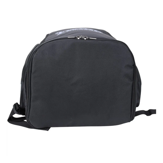 Detailfoto van de onderzijde van de zwarte Twins Special sporttas met dubbele ritssluiting. Het materiaal is robuust en slijtvast, ideaal voor intensief gebruik in de sportschool. De verstevigde bodem houdt je gear droog en beschermd, zelfs op vochtige of vuile ondergronden. Perfect voor dagelijks gebruik door serieuze kickboksers of boksers.