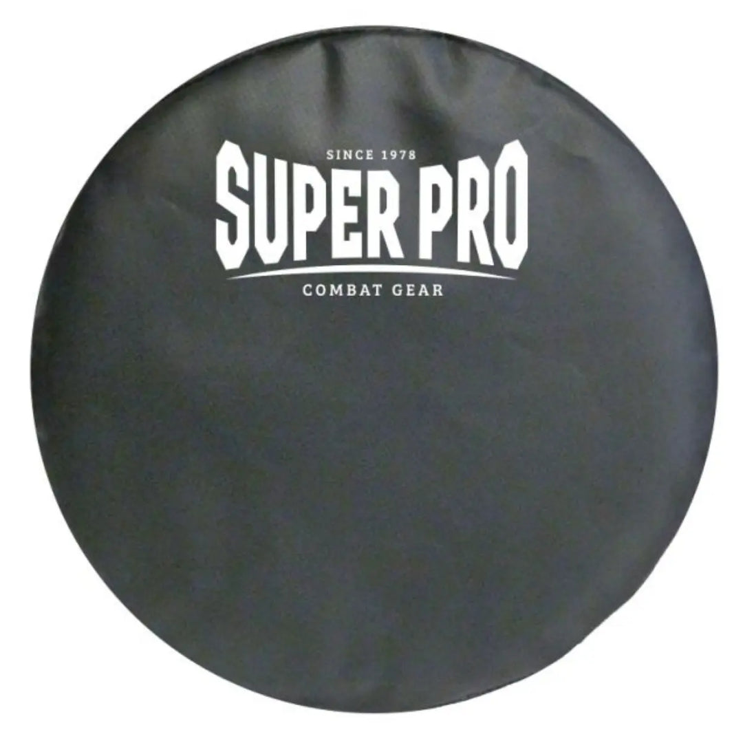 Zwart rond Super Pro handpad met wit logo en tekst "Super Pro Combat Gear" op de voorzijde.