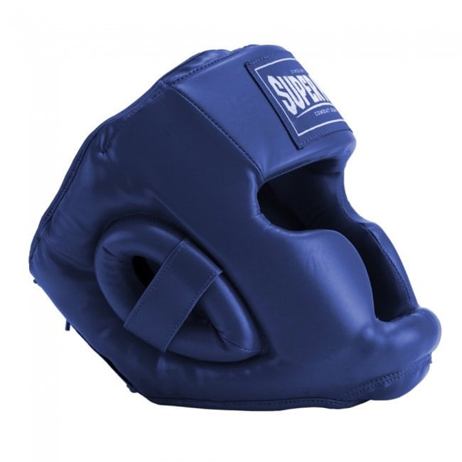 Blauwe Super Pro Legionnaire hoofdbeschermer met stevige padding en open gezichtsvlak voor optimale bescherming tijdens vechtsporttrainingen.








