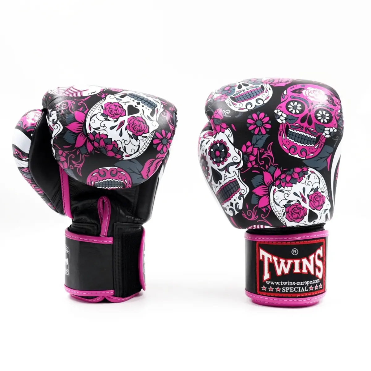 Twins bokshandschoenen zwart roze Sugar Skull print voor boksen en kickboksen