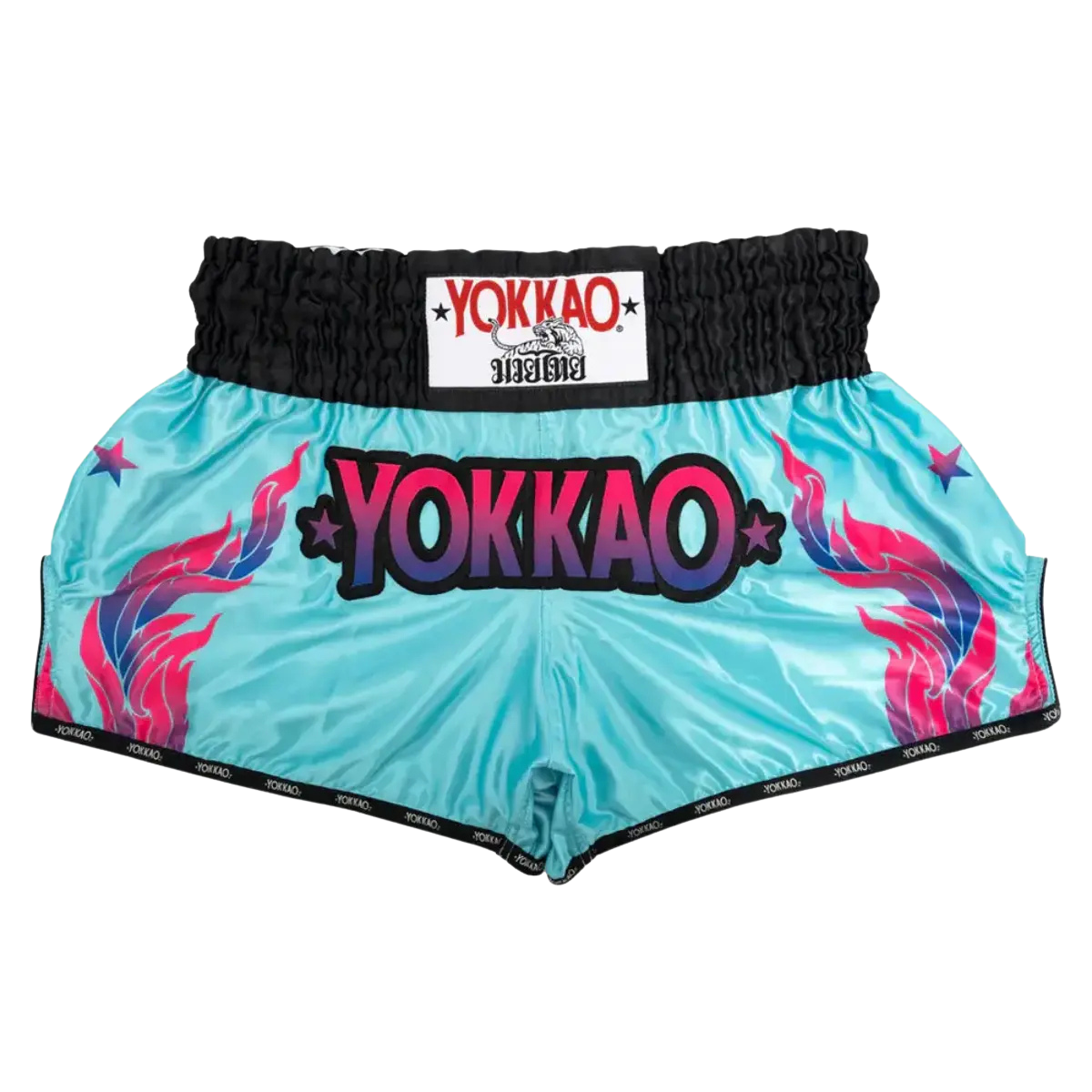 Voorkant van de YOKKAO The Flame Tiffany kickboks broekje met elastische heup steun. 