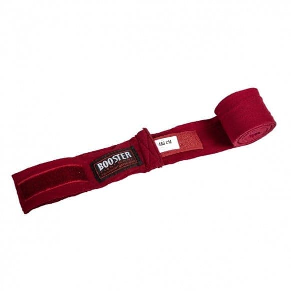 Bordeauxrode Booster boksbandage met klittenbandsluiting en lengte-aanduiding van 460 cm.