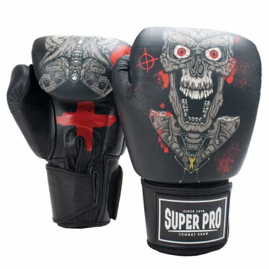 Super Pro Boxing Gloves Skull Black