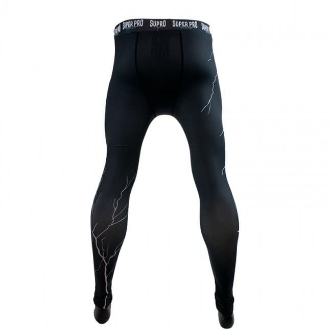 Achteraanzicht Super Pro Thunder sportlegging grijs met bliksemaccenten en brede tailleband