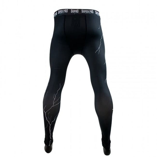 Achteraanzicht Super Pro Thunder sportlegging grijs met bliksemaccenten en brede tailleband