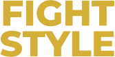 Een vereenvoudigde versie van het Fightstyle logo in grijstinten tegen een effen achtergrond.
