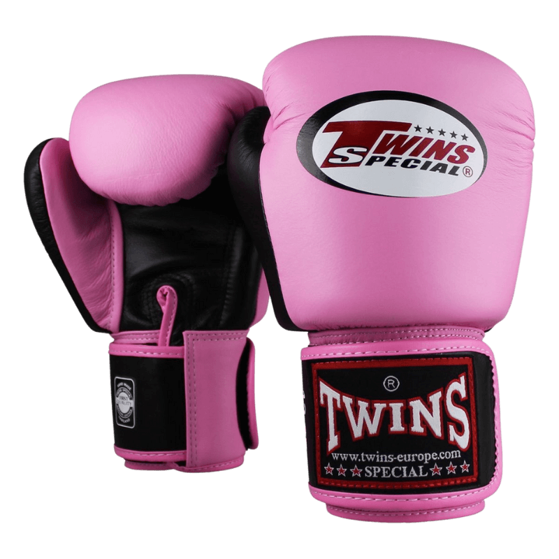 Paar Twins Special bokshandschoenen BGVL 3 in roze met zwarte polsband.