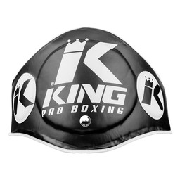 Een groot, zwart, gebogen slagkussen met het KING Pro Boxing logo in witte letters en een witte kroon.