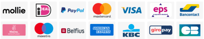 Een rij pictogrammen van verschillende betalingsopties waaronder Mollie, iDEAL, PayPal, Mastercard, en andere.