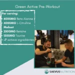 Een informatieve grafiek over de ingrediënten van Green Active Pre-Workout per portie.
