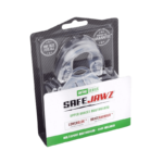 Verpakking van de SafeJawz doorzichte mondbeschermer, benadrukt de garantie voor een perfecte pasvorm en veiligheid.