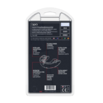 Achterkant van de verpakking van een Opro UFC mondbeschermer, met gedetailleerde beschrijving van het product, gebruiksaanwijzingen en een QR-code.